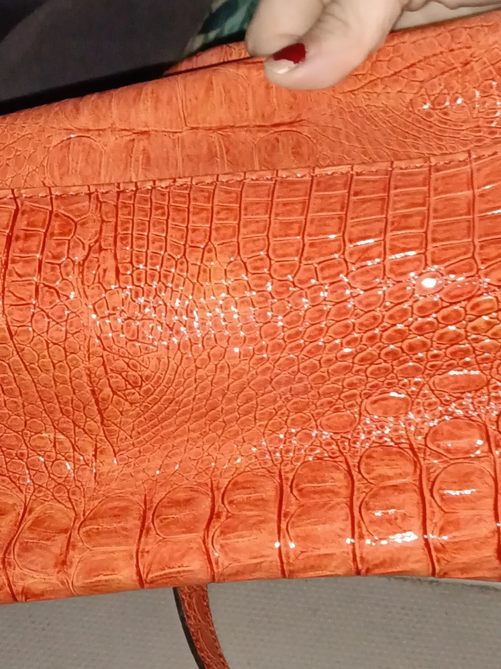 Nicole Miller Orange Croc-Embossed Satchel